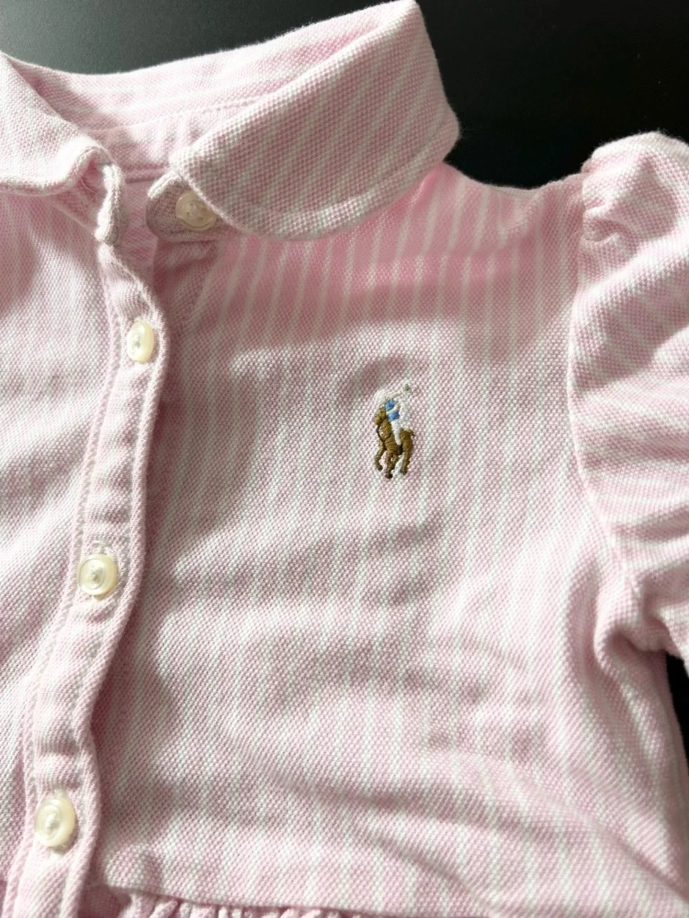 POLO Ralph Lauren Light Pink Striped Knit Oxford Shirtdress Size 18 Months